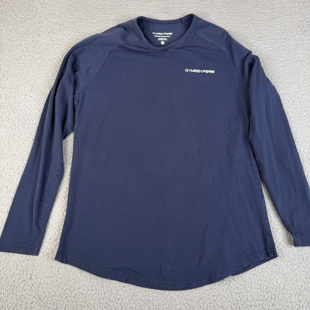 GYMREAPERS Long Sleeve Training T Shirt Mens Medium Blue Stretch Gym Fitness